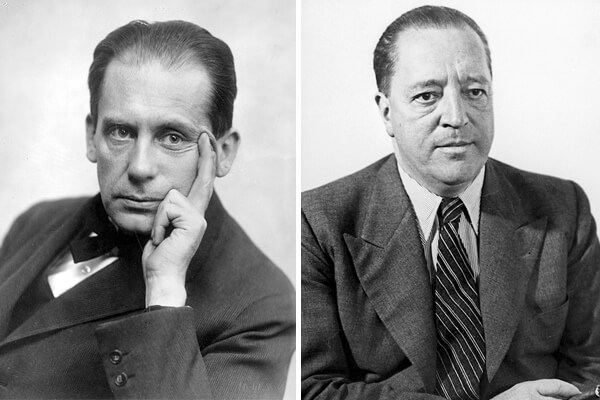 (左)首任校長(zhǎng)－建筑師沃爾特．格羅佩斯（Walter+Gropius）。(右)第三任校長(zhǎng)Ludwig+Mies+van+der+Rohe也是重要的現(xiàn)代主義建筑師。